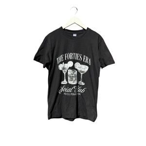 The Forties Era Social Club Graphic T-Shirt Black Drinks Print Tee Size Medium